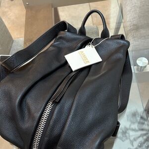 Aimee Kestenberg Black Leather Backpack with Silver Zipper